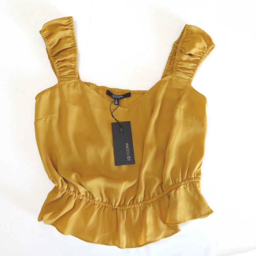 19 Cooper Top Size L Mustard Yellow Crop Tank Style Blouse Peplum Waist